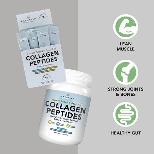 Miniatura 2 de AMANDEAN Paquete de péptidos de colágeno. Paquetes de 2.2 lbs y barras. Alimentado con pasto, hidrolizado enzimáticamente, tipo 1 y 3. Proteína