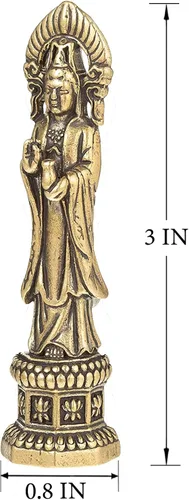 Miniatura 5 de FENGSHUI-CAISHEN Pequeña estatua de cobre Guan Yin, hecha a mano para meditar la decoración zen, pequeña figura de Quan Yin, Baby Kwan Yin