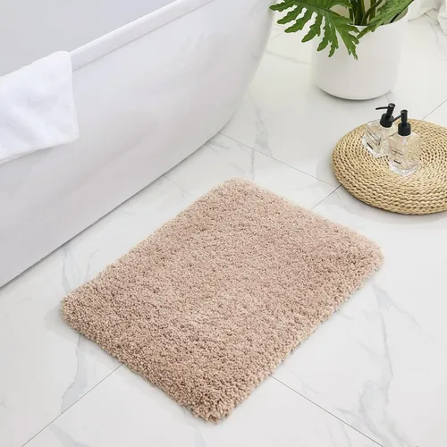Miniatura 8 de Alfombras de baño antideslizantes, lavables, ultra gruesas, suaves, de microfibra absorbente, de látex de espuma de alta densidad, con respaldo Beige