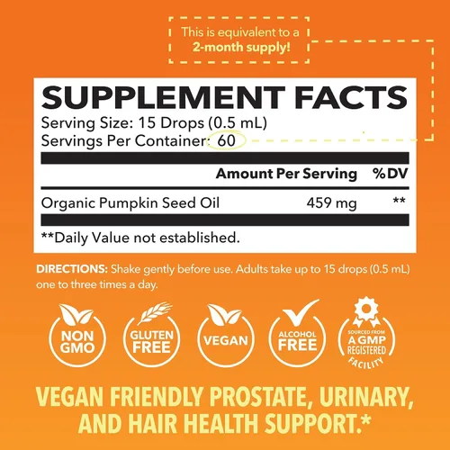 Miniatura 2 de Aceite de semillas de calabaza orgánico USDA - prensado en frío para el cabello, la próstata y el apoyo hormonal - Suministro de 2 meses - Gotas
