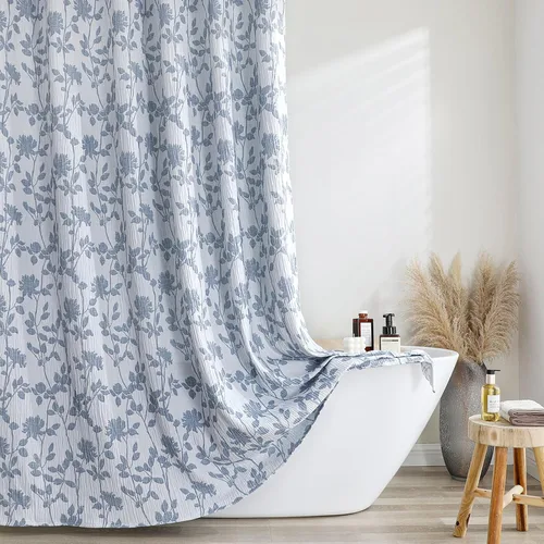 Miniatura 19 de OVZME Cortina de ducha floral negra de 72 pulgadas de largo, cortina de baño de textura arrugada y gruesa de calidad hotelera, decoración de baño