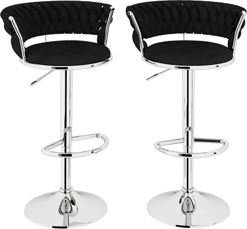 Miniatura 10 de Lamerge Juego de 2 taburetes de bar de terciopelo, sillas de bar giratorias modernas, taburetes de bar de cocina, taburetes de bar ajustables, Gris