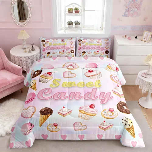 Miniatura 55 de Castle Fairy Rose Lipstick Bedding Set Elegant Quilted Comforter Set Twin Size,Women Cosmetic Duvet Insert with 1 Pillow Sham for Kids Boys Girls