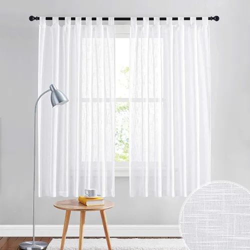 Miniatura 14 de RYB HOME - Cortinas de lino con textura transparente, 2 paneles