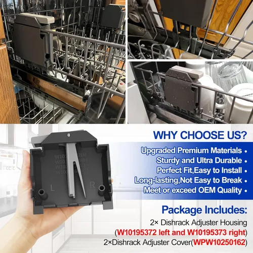 Miniatura 7 de Ajustador de rejilla para lavavajillas W10195372 W10195373 - Carcasa izquierda derecha para Whirlpool Lavavajillas Top Rack Parts, WDT750SAHZ0