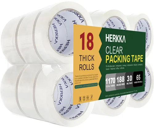 Miniatura 8 de HERKKA Cinta de embalaje transparente, 12 rollos de cinta de embalaje resistente para embalaje de envío, sellado en movimiento, cinta de embalaje