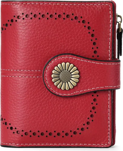 Miniatura 41 de SENDEFN - Billetera pequeña de piel auténtica para mujer, diseño plegable con ventana para tarjeta de identificación
