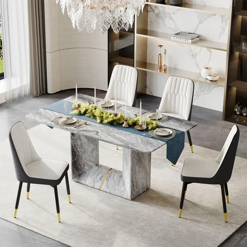 Miniatura 25 de Conjunto de mesa de comedor MUUOKY para 4, mesa de cocina de 63'' y sillas para 4, conjunto de mesa gris y 4 sillas modernas, adecuado para comedor