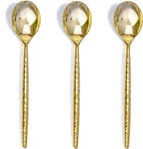 Miniatura 10 de U-QE 180 cucharas de plástico doradas, cucharas desechables de plástico resistente, cucharas de plástico pesadas, cubiertos de plástico dorado
