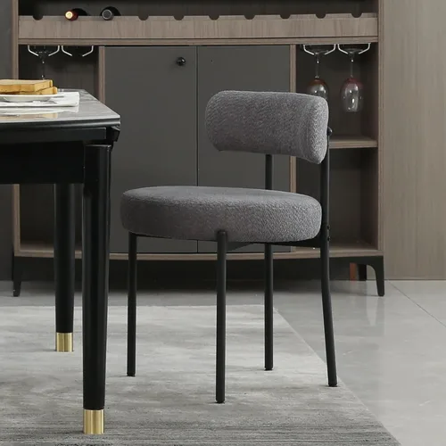 Miniatura 14 de DYHOME - Juego de 2 sillas de comedor de bouclé negro, sillas de cocina modernas de mediados de siglo con respaldo curvo y patas de metal, sillas