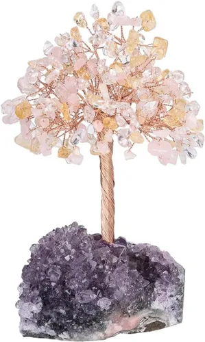 Miniatura 3 de Árbol de cristal con piedras curativas naturales sobre base drusa de amatista, árbol de la vida bonsái para la salud y la curación de la suerte