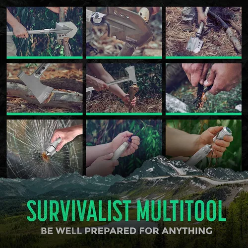 Miniatura 9 de Pala de supervivencia y hacha de campamento – Herramienta táctica de supervivencia de acero inoxidable multiherramienta y hacha de supervivencia