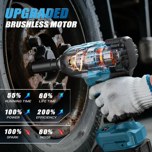 Miniatura 3 de Llave de impacto inalámbrica de 1/2 pulgada, 1600N.m (1200 pies-libras) pistola de impacto sin escobillas de alto par, llaves de impacto de potencia