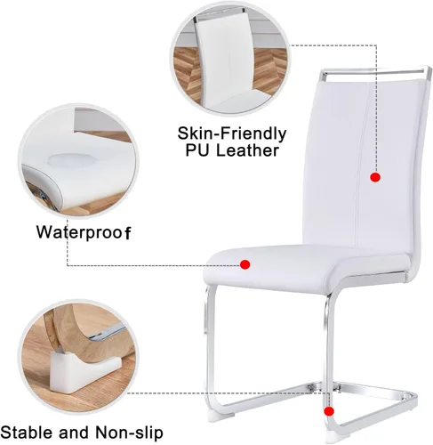Miniatura 3 de Baysitone Juego de 2 sillas de comedor modernas, sillas laterales y de cocina con respaldo alto acolchado de piel sintética, para comedor, cocina