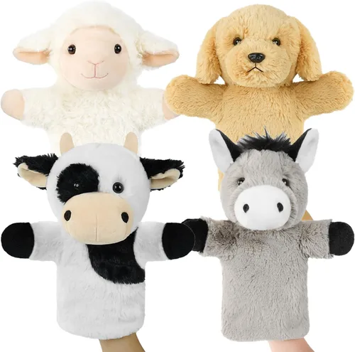 Miniatura 9 de Juego de marionetas de mano de animales de granja de 11 pulgadas, suaves y realistas, juguetes de cabra, cerdo, conejo, marioneta de rana para niños