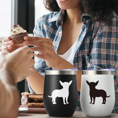 Miniatura 6 de Lifecapido Regalos de Chihuahua, Juego de 2 Vasos de Vino de Acero Inoxidable de 12oz con Silueta de Chihuahua, Regalos de Cumpleaños y Navidad