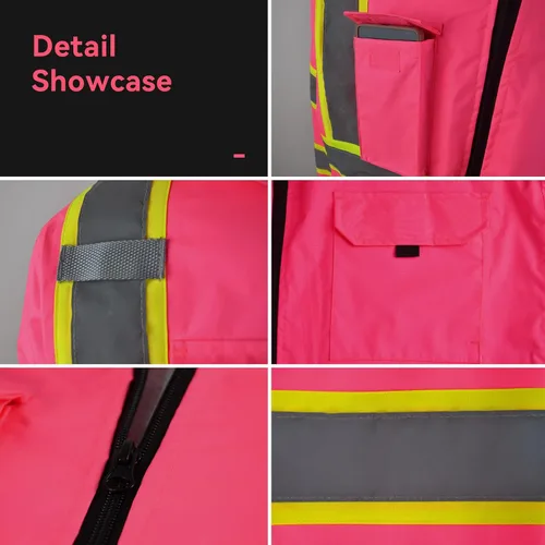 Miniatura 6 de Chaqueta de seguridad de alta visibilidad ANSI/ISEA Chaqueta reflectante estándar con bolsillo y cremallera Rosa
