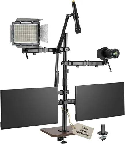 Miniatura 10 de Mount-It! Soporte de escritorio de transmisión todo en uno – Configuración de 4 brazos para monitor, cámara, anillo de luz y micrófono – Equipo