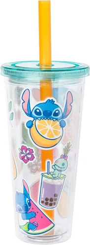 Miniatura 11 de Silver Buffalo Disney Lilo y Stitch Saludos desde Hawái con Scrump, Vaso de doble pared con forma de piña, 473 ml (16 oz)