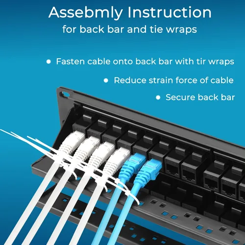 Miniatura 7 de Rapink Panel de parches Cat6 de 48 puertos con soporte Keystone 10G en línea, acoplador de paso UTP de 19 pulgadas, barra trasera extraíble, red 1U