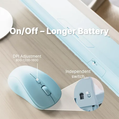 Miniatura 4 de Combo de teclado y mouse inalámbricos con 110 teclas redondas, interruptor de encendido y sensación de escritura con interruptor de tijera, ideal