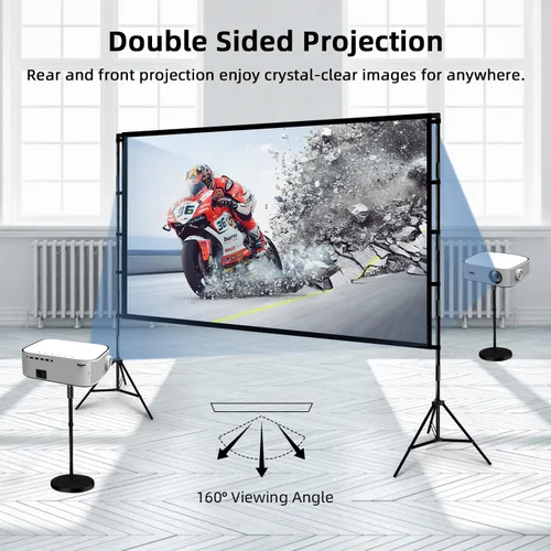 Miniatura 5 de Pantalla de proyector con soporte, Wootfairy pantalla de proyección plegable y portátil de 100 pulgadas 16:9 4K HD, pantalla de película sin arrugas