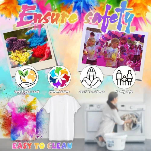 Miniatura 4 de ARELUX Holi Color Run Powder - Paquete de 12 unidades de 2.8 onzas cada uno de colores surtidos naturales Rangoli en polvo a granel, pintura de tiza