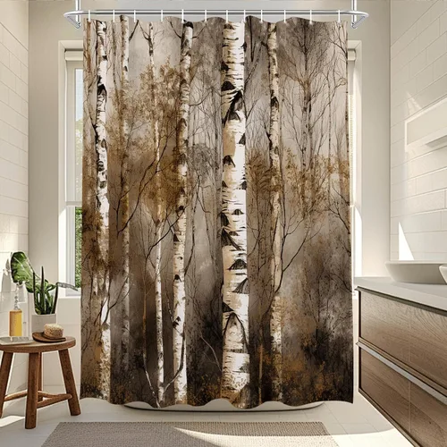 Miniatura 2 de TheBlackSpot Juego de cortinas de ducha de árbol de abedul, cortinas rústicas de baño con ojales decorativos con ganchos, 36 pulgadas de ancho x 72