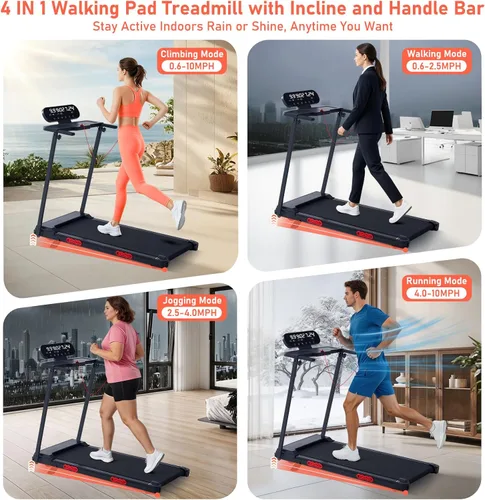 Miniatura 2 de Walking Pad Treadmill with Handle Bar and Incline, 3.5HP Electric Small Treadmills for Home Small Spaces, 0.6-10MPH Portable Mini Treadmills for