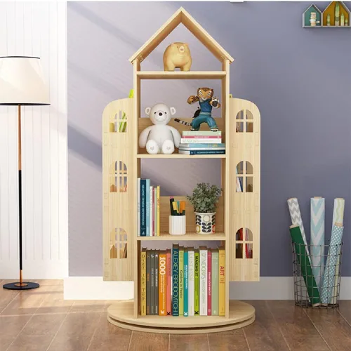 Miniatura 6 de Heehee Estantería giratoria de 360 grados, estantería de pie para niños, estante organizador de madera para niños, estante organizador de libros