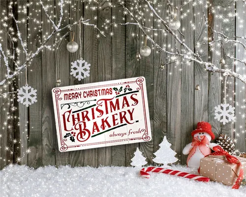 Miniatura 4 de Cartel de hojalata navideña con texto en inglés «Always Fresh «Christmas Bakery Always Fresk», decoración navideña para cocina, cafetería, bar