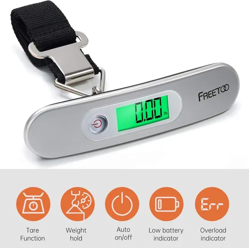 Miniatura 3 de FREETOO Báscula de equipaje portátil digital para maleta, báscula de viaje con función de tara, capacidad de 110 libras