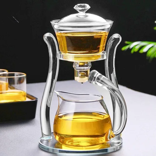 Miniatura 3 de Lazy Kungfu Tetera de vidrio semiautomática tetera succión automática tetera de preparación de agua Oficina Flor Juego de té de vidrio