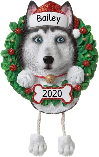 Adornos de Navidad personalizados para perros de Elfos 2024 – Corona de Husky para la primera Navidad de los amantes de los perros Husky siberiano