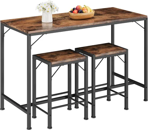 Miniatura 9 de Homeiju Juego de mesa y sillas de bar, mesa de bar cuadrada con 2 taburetes, juego de comedor que ahorra espacio para 2, perfecto para cocina