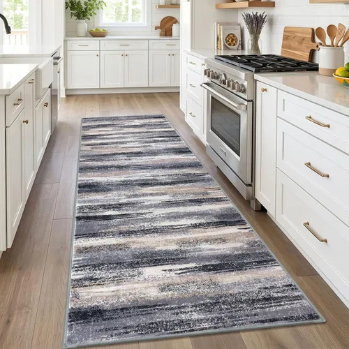 Miniatura 24 de Alfombra de pasillo moderna Lansny 2 x 6 pulgadas, alfombra de cocina lavable verde mostaza multicolor, alfombra antideslizante suave para pasillo