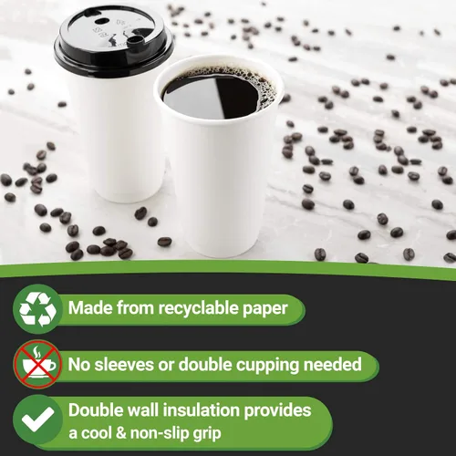Miniatura 56 de Restaurantware Tazas de café de papel de 4 onzas, 25 tazas de papel desechables de doble pared, a prueba de fugas, reciclables, tazas calientes