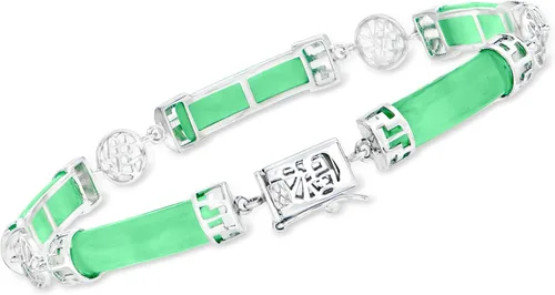 Miniatura 3 de Ross-Simons Pulsera de jade "Good Fortune" en plata de ley. 7 pulgadas, Gema, Jade
