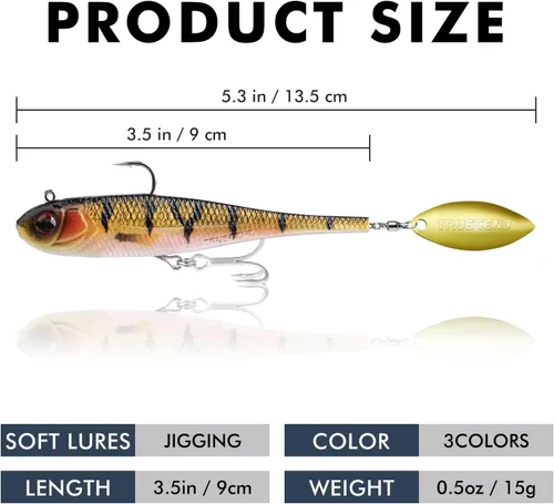 Miniatura 2 de TRUSCEND Shadtale Easy Catch Soft Fishing Lures with BKK Hooks - Trembly Sinking and Vibrating Swim for More Bites, Pre-Rigged Swimbaits for Bass