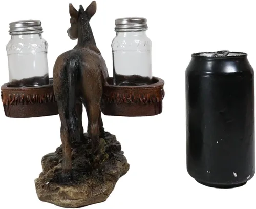 Miniatura 7 de Ebros Gift Western Country Farm Mule Donkey Ass Carrying Saddlebags Figurine Salt Pepper Shakers Holder Decoración De Animales De Trabajo Caballos