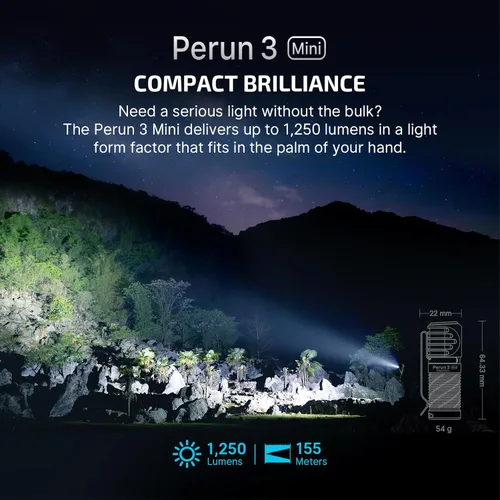 Miniatura 2 de OLIGHT Perun 3 Mini Faro Premium de 1250 Lúmenes Linterna con Caja de Carga Tipo C, Faro Recargable con Opción de Luz Roja, Perfecto para Trabajar