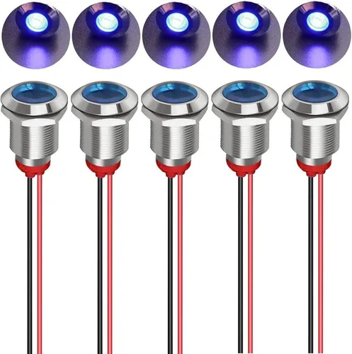 Miniatura 20 de Gebildet 5 unids 0.472 in AC/DC 12-24V LED indicador de metal luz impermeable señal lámpara piloto Dash direccional coche camión barco con alambre
