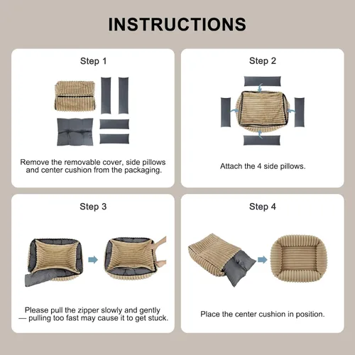 Miniatura 6 de FURTIME Cama para perros de tamaño mediano, cama ortopédica lavable para mascotas con funda extraíble, rectangular, suave, relajante, para Beige