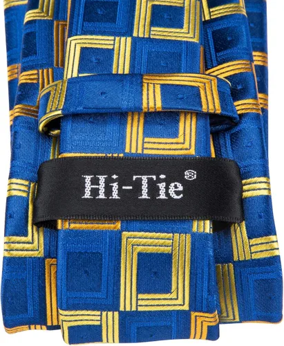 Miniatura 287 de Hi-Tie Corbata clásica de cachemira para hombre con pañuelo y gemelos a cuadros