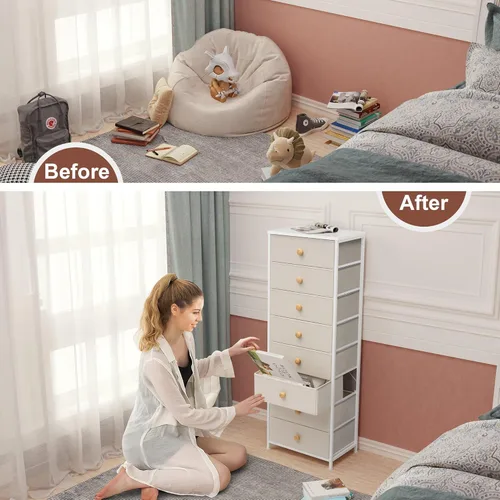 Miniatura 9 de Crestlive Products Cómoda Alta, Torre de Almacenamiento de Tela de 8 Cajones, Cajoneras - Unidad Organizadora Vertical para Dormitorio, Pasillo