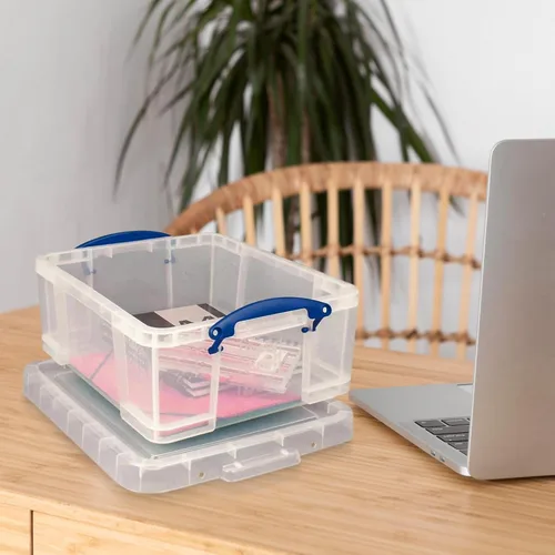 Miniatura 4 de Really Useful Box - Contenedores de plástico para almacenamiento de 17 litros con tapas de cierre y clip, transparentes
