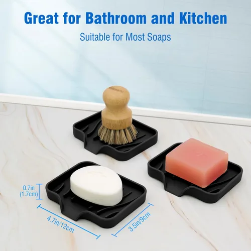 Miniatura 6 de AIMAIAIMAI Juego de 3 jaboneras de silicona, soporte para jabón con diseño autodrenante, bandeja fácil de limpiar para ducha, baño, cocina y bañera