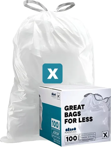 Plasticplace Bolsas de basura de ajuste personalizado, compatibles con simplehuman Code X (100 unidades) forros de basura blancos con cordón de 21