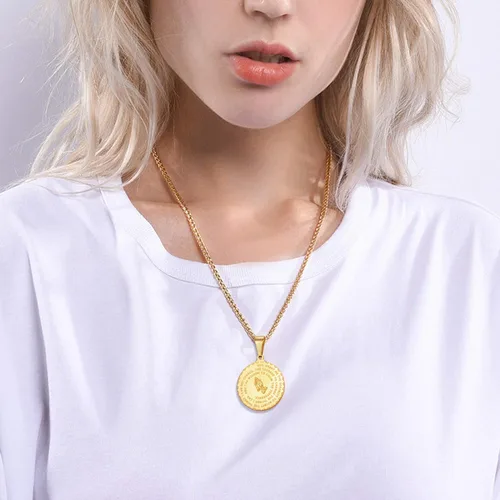 Miniatura 6 de U7 Collar con versículo bíblico chapado en oro de 18 quilatesacero inoxidable con inscripciones de oración para hombres y mujeres, paquete de regalo