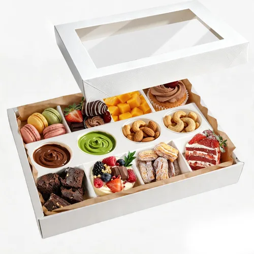 Miniatura 13 de Caja de pastelería desechable de 8 compartimentos con tapas, 10 unidades, caja negra dividida para panadería con soporte para inmersión para 4-6